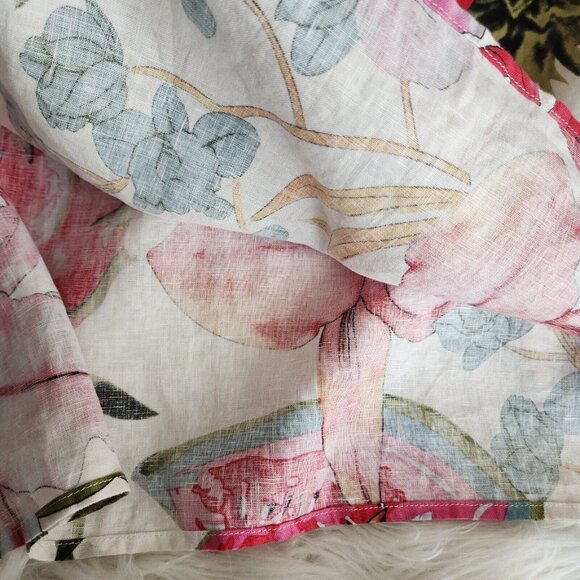 Peck & Peck 100% Linen Blouse L Floral Beaded Collar Poncho Oversize Boxy Kimono - Picture 12 of 14